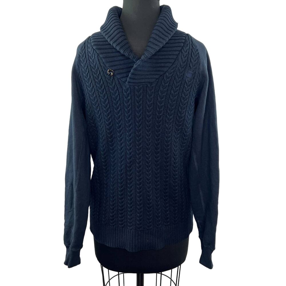 G-Star Raw Originals Men's Navy Blue Long Sleeve Pullover Cable Knit Sweater M